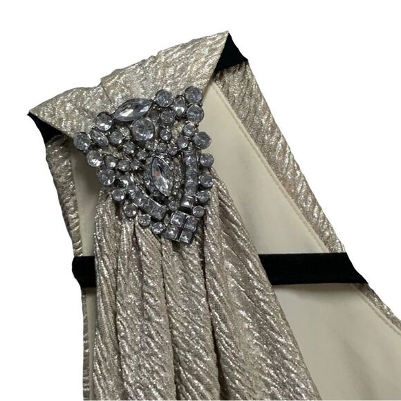 MAGGY LONDON Women's Faded Gold Metallic Frost Asymmetric Cocktail Dress - Picture 6 of 6